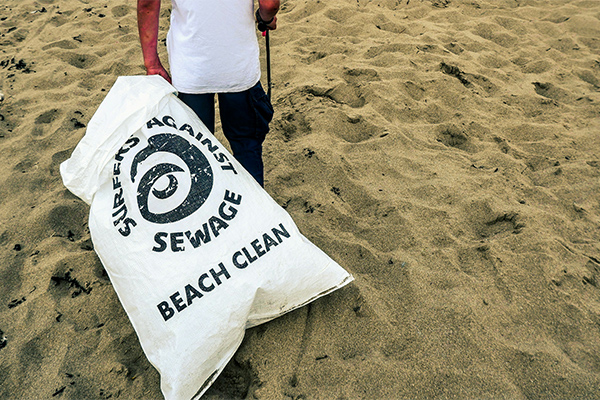 beach clean litter collection sack, beach cleans in devon and cornwall