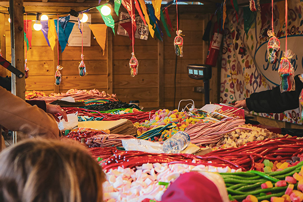 Colourful display of a sweets stall