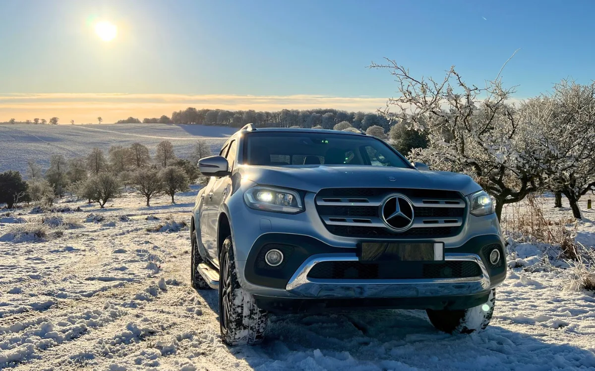 A Mercedes-Benz X-Class in the snow on Dartmoor